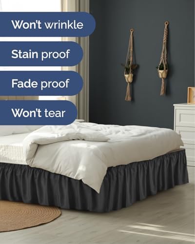 CGK Wrap Around Dust Ruffle Bed Skirt - Queen Size, 16" Inch, Black - Image 5