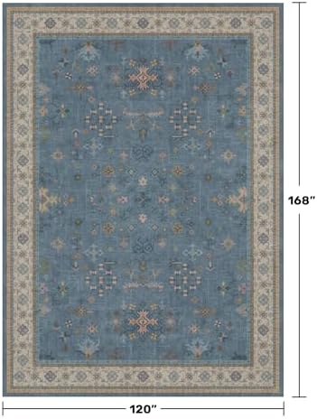 Hazo Haus Blue Big Rugs for Living Room - Dusty Blue 10x14 Area Rug for Large Bedroom, Dining Room, Washable Lightweight Low Pile Foldable Eclectic Modern Floral Home Décor - Image 2