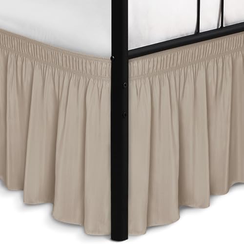 Wrap Around King Size Bed Skirt Split Corner 16" Drop-Elastic Dust Ruffle by Biscaynebay