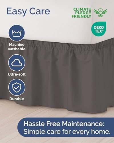 CGK Wrap Around Dust Ruffle Bed Skirt - King Size, 14" Inch, Dark Grey - Image 6