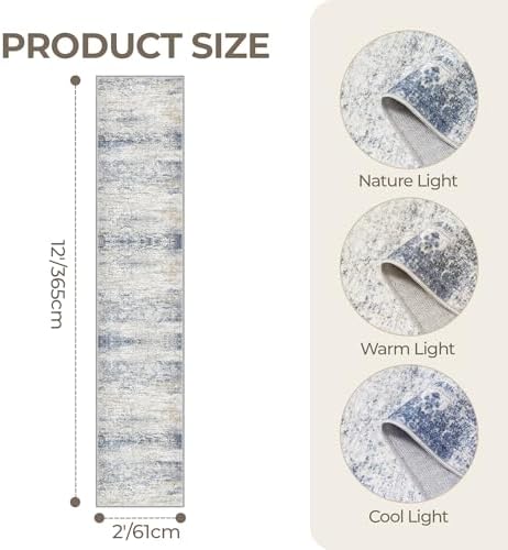 2x12 Runner Rug Non Slip,Washable Hallway Runner Rug,Blue - Image 2