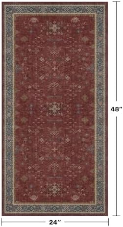 Hazo Haus Burgundy 2x4 Washable Entry Rug for Inside House, Kitchen Floor, Thin Door Mats for Inside Entry, Washable Non Slip Low Pile Stain & Fade Resistant, Modern Eclectic Floral Decor - Image 2