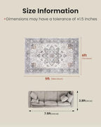 Amada 6x9 Washable Area Rug for Dining Room, Taupe, Boho Vintage Pattern - Image 2
