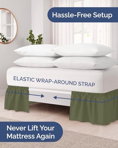 Wrap Around Dust Ruffle Bed Skirt, Queen Size - 18 Inch Drop, Sage Green - Image 2