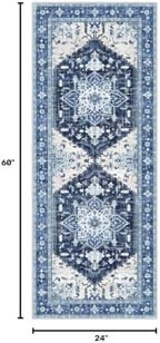 Yamaziot Washable Runner Rug, 2x5 Non-Slip Boho Vintage Hallway Rug Runner with Rubber Backing, Stain Resistant & Low Pile Faux Wool Distressed Carpet Runner for Kitchen, Laundry, Entrance, Blue - Image 2