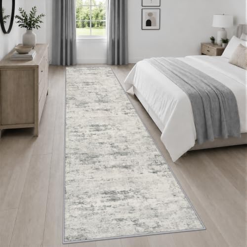 2.6x14 Washable Runner Rug:Modern Abstract Indoor Soft Carpet Gray - Image 4