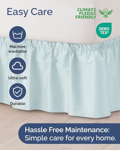 CGK Wrap Around Dust Ruffle Bed Skirt - Full Size, 16" Inch, Ice Blue - Image 6