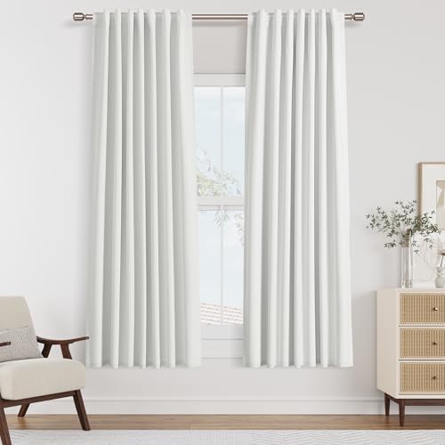Guken 100% Blackout White Linen Curtains 54 Inch Long for Bedroom 2 Panels by Guken