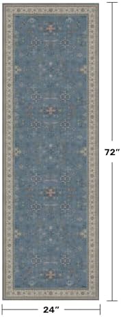 Hazo Haus Boho 2x6 Non Slip Kitchen Rug Runner - Light Blue Washable Rug for Bathroom, Laundry Room, Hallway, Non Slip with Rubber Backing, Floral Eclectic Unique Runner Décor - Image 2