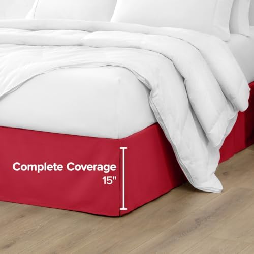 Bare Home Queen Bed Skirt - 15-Inch Tailored Drop Easy Fit - Bed Skirt for Queen Beds - Center & Corner Pleats (Queen, Red) - Image 5