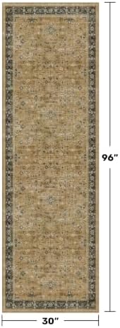 Washable Long Runners for Hallways, 2'6"x8' Wide Kitchen Runner Rug, Bohemian Rustic Brown and Charcoal Olive Entryway Indoor Rug, Non-Slip Stain & Fade Resistant - Image 2