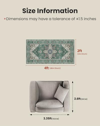 Amada Small 2x4 Washable Area Rug for Entryway, Dark/Green, Vintage - Image 2