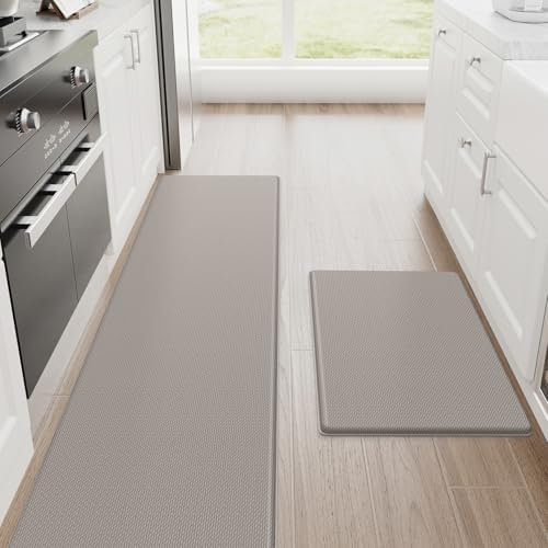 StepRite Kitchen Mats, 2PCS Kitchen Rugs, Cushioned Anti Fatigue Kitchen Mats for Floor, Non-Slip Standing Desk Mat, Waterproof Kitchen Rug Set for Kitchen, Floor, Office, 17.3"x30"+17.3"x70", Khaki by Bringcushiontoyourlife