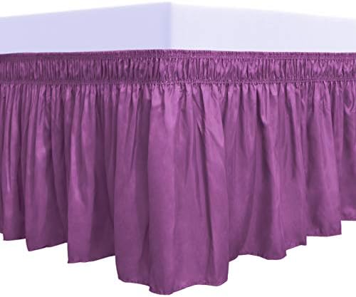 PureFit Wrap Around Ruffled Bed Skirt, Purple, Twin/Full - 18" Drop by PureFit