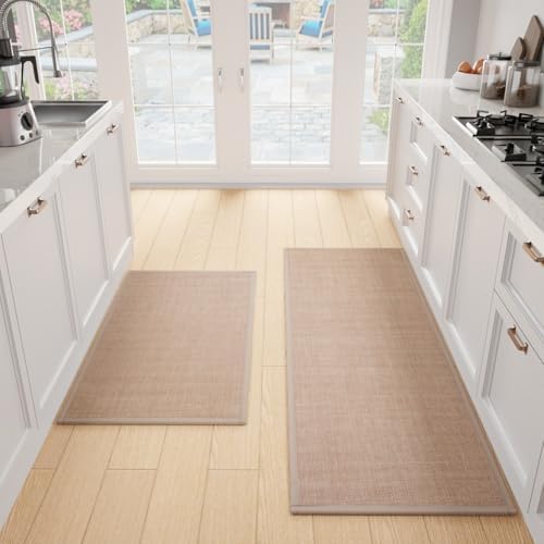 SUMLANS Kitchen Mats Set of 2 PCS for Floor, Washable Non Slip Rugs, Camel by SUMLANS