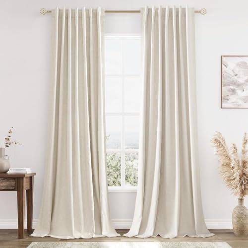Guken 100% Blackout Linen Curtains 84 Inch Long for Bedroom 2 Panels Beige by Guken