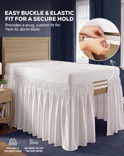Dorm Room Bed Skirt Twin XL, Dorm Room Essentials, 32 Inch Drop, White - Image 4