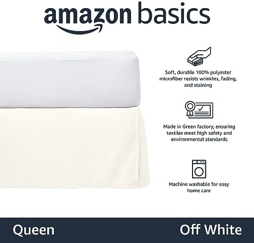 Amazon Basics Lightweight Pleated Bed Skirt, Machine Washable, Wrinkle and Fade Resistant, Queen, Off White - Image 2