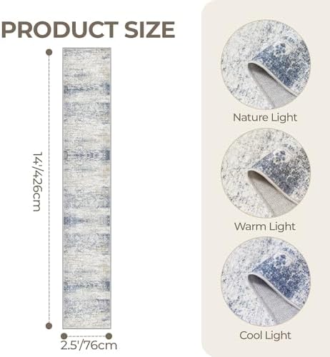 2'6 x 14' Runner Rug Non Slip,Washable Kitchen Rugs,Blue - Image 2