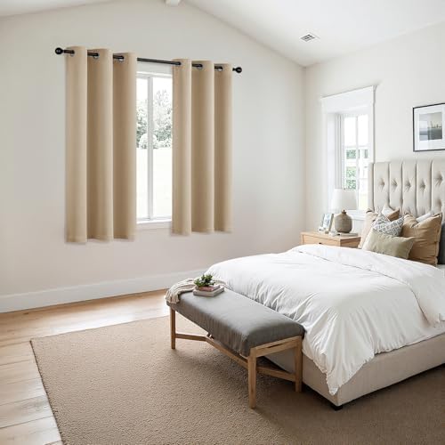 MIULEE Blackout Curtains for Bedroom 2 Panel 40x45 Inch Long Biscotti Beige - Image 6