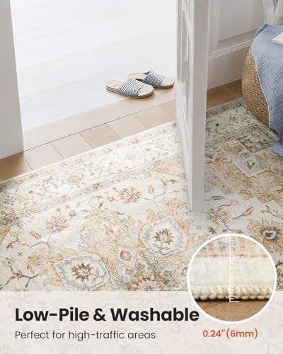 Amada 2x6 Washable Runner Rug for Kitchen and Entryway, Beige, Vintage - Image 6