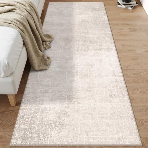 Hallway 3x8 Washable Runner Rug: Abstract Stain Resistant Entryway Kitchen Area Rugs Farmhouse Soft Bathroom Bedroom Print Floor Mat Thin Non-Slip Indoor Carpet for Living Room Laudry(3x8,Beige/Cream) - Image 2