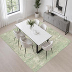 Area Rug Living Room: 8x8 Modern Washable Soft Carpet Green Cream - Image 4