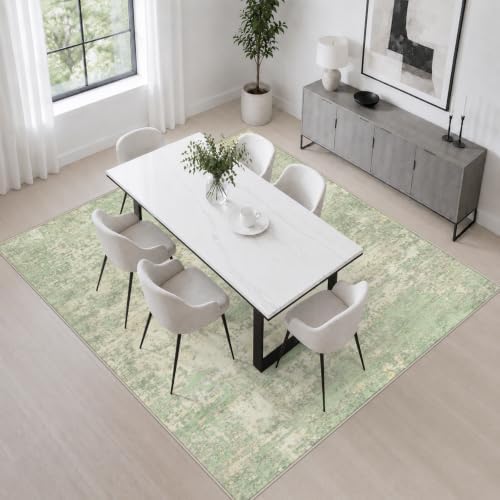 Area Rug Living Room: 8x8 Modern Washable Soft Carpet Green Cream - Image 4