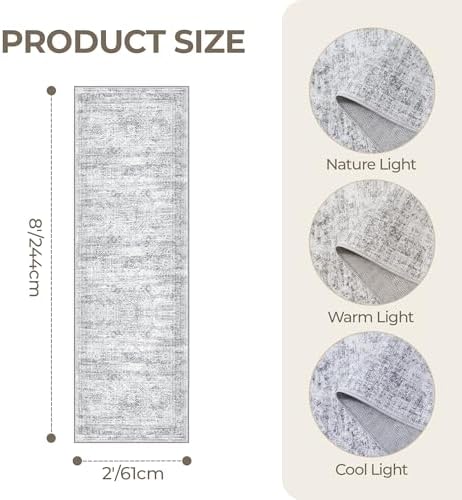 2x8 Runner Rug Non Slip,Washable Hallway Runner Rug,Grey - Image 2