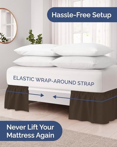 CGK Wrap Around Dust Ruffle Bed Skirt - Full Size, 15" Inch, Brown - Image 2