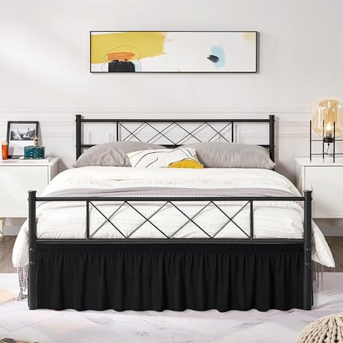 Wrap Around Queen Size Bed Skirt Split Corner 18" Drop-Elastic Dust Ruffle - Image 5