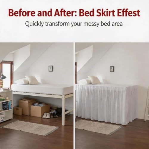 Dorm Bed Skirt Twin XL 42" Drop, College Dorm Room Essentials, White - Image 4