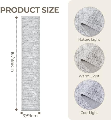 3x16 Runner Rug Non Slip,Washable Hallway Runner Rug,Grey - Image 2