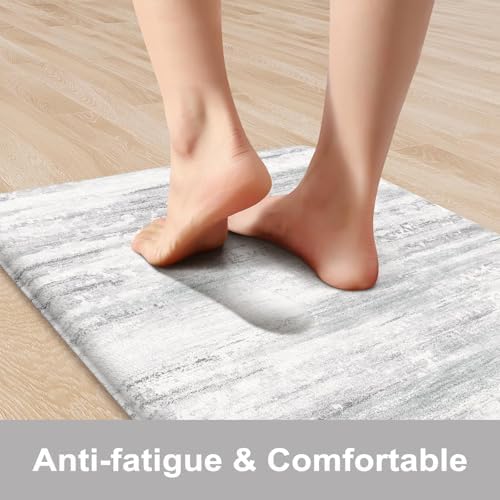 KIMODE Kitchen Mats Cushioned Anti Fatigue,Abstract Grey Farmhouse Rugs Set - Image 2