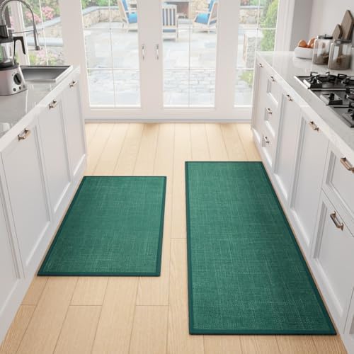 SUMLANS Kitchen Mats Set of 2 PCS for Floor, Washable Non Slip Rugs, Green by SUMLANS