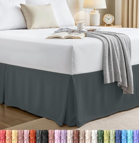 King Size Pleated Bed Skirt, Hides Under-Bed Storage 16 Inch Drop, Grey by UTOPIABEDDING