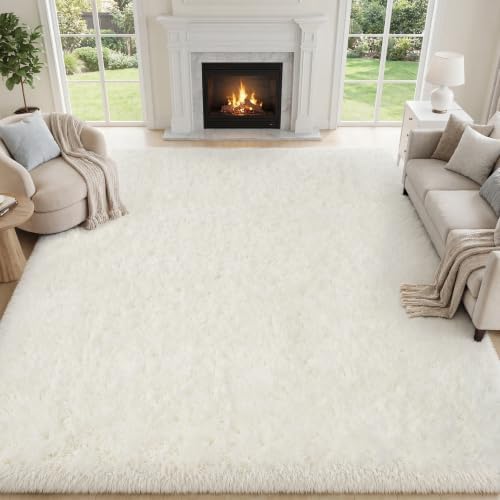 PLHXFR 9x12 Area Rugs Living Room: Fluffy Bedroom Rug Shag Carpet White - Image 3