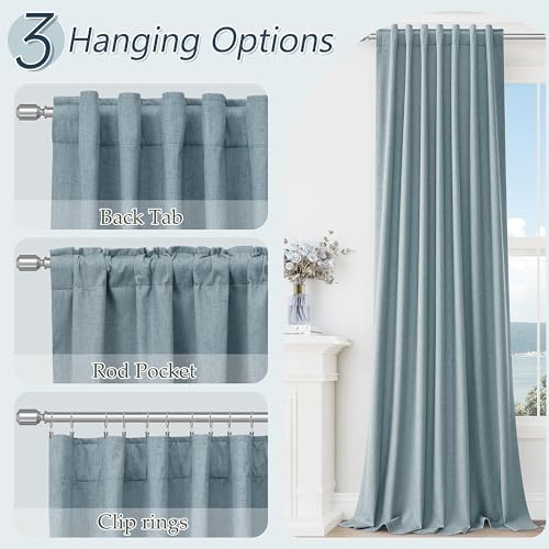 Guken 100% Blackout Blue Linen Curtains 86 Inch Long for Bedroom 2 Panels - Image 6