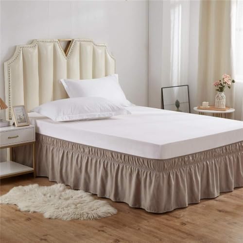 MEILA Wrap Around Elastic Bed Skirt for Queen & King Beds, 12" Drop, Taupe - Image 2