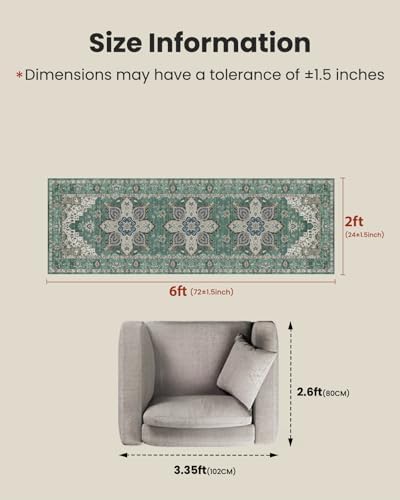 Amada 2x6 Washable Runner Rug for Kitchen and Entryway, Dark/Green, Vintage - Image 2