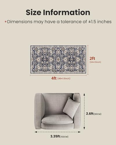 Amada Small 2x4 Washable Area Rug for Entryway, Blue/Brown, Vintage Pattern - Image 2