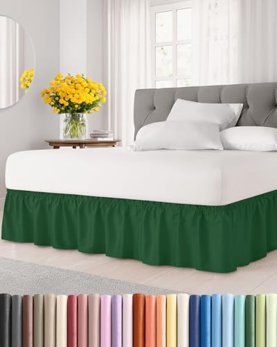 CGK Wrap Around Dust Ruffle Bed Skirt - King Size, 15" Inch, Emerald Green by CGKUnlimited