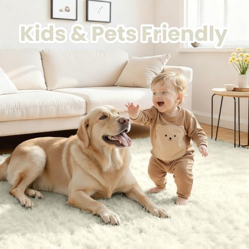 5x8 Fluffy Shag Area Rugs for Living Room Bedroom: Soft Carpet Cream White - Image 4