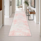 3x10 Washable Runner Rug：Modern Abstract Soft Carpet Pink White by FXRHLP