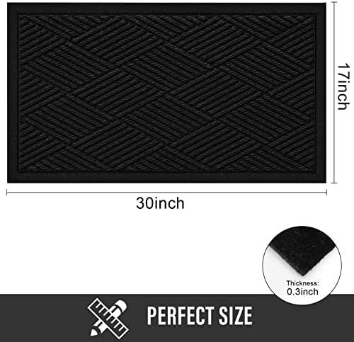HIYARD Durable Front Door Mat, Absorbent Muddy Dirt Resist Welcome Door Mats Outdoor Indoor, Stain and Fade Resistant, Non-Slip Rubber Backing Low Profile Doormat for Entryway, 30×17, Black - Image 2