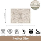 4x5 Washable Kitchen Entryway Rug – Non-Slip Soft Low Pile Indoor Carpet for Bathroom Living Room Bedroom – Boho Floral Small Throw Area Rug (Beige,4x5) - Image 2