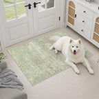 2x3 Washable Entryway Rug: Modern Abstract Soft Carpet Green Cream - Image 3