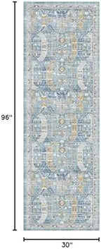 Madane Kitchen Runner 2'6''x8' Soft Rug Runners for Hallways, Blue/Gold - Image 2