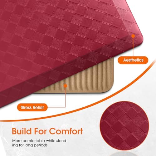 TranquilRelax 4/5 Inch Cushioned Anti Fatigue Kitchen Mats, Burgundy - Image 6