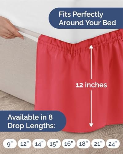 CGK Wrap Around Dust Ruffle Bed Skirt - Queen Size, 12" Inch, Red - Image 4